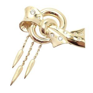 Authentic Vintage Christian Dior 18k Yellow Gold Diamond Pendulum Bow Brooch Pin